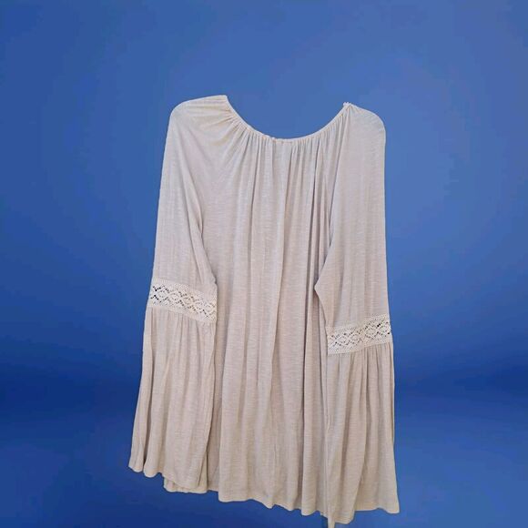 New Directions Weekend Boho Peasant Flowy Crochet Bell Sleeved Oatmeal Top XL - Picture 8 of 16